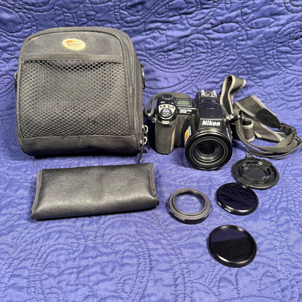 Nikon Coolpix 5700 Digital Camera Bundle Lowepro Bag ND4 ND8 UV Filters Untested